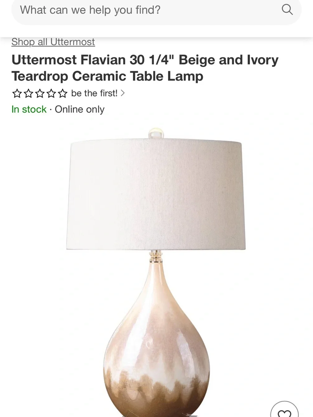 Uttermost Iridescent Beige-Gray Teardrop Table Lamp with Cream Shade